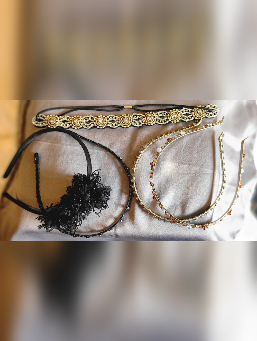 Beaded, Gold Tone, Black And Silver Headband Set (#5)